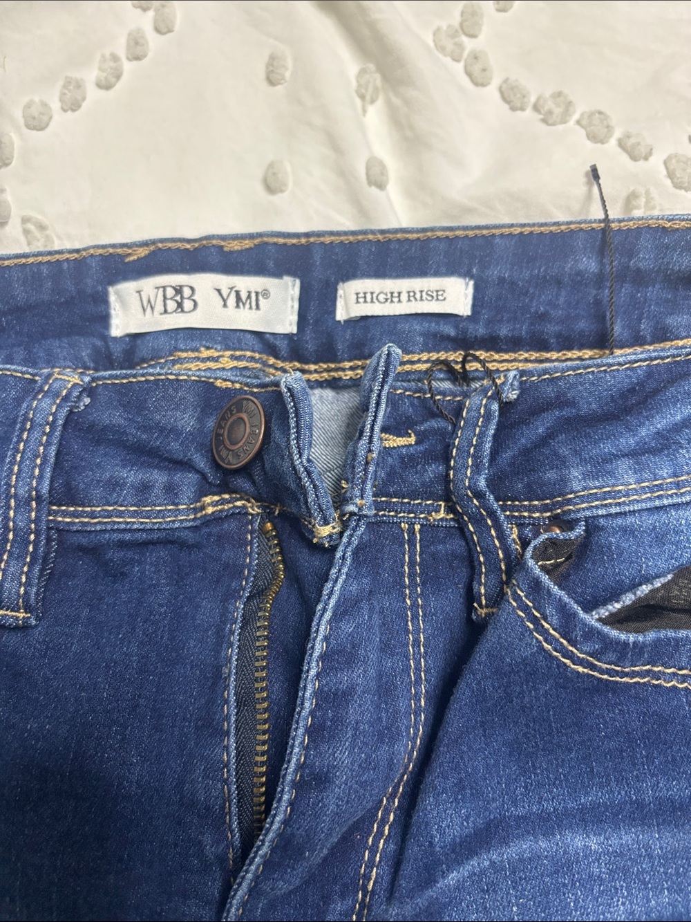 Dark Blue Women's YMI Frayed-Hem Boot Cut High Rise Jeans - Picture 3 of 4